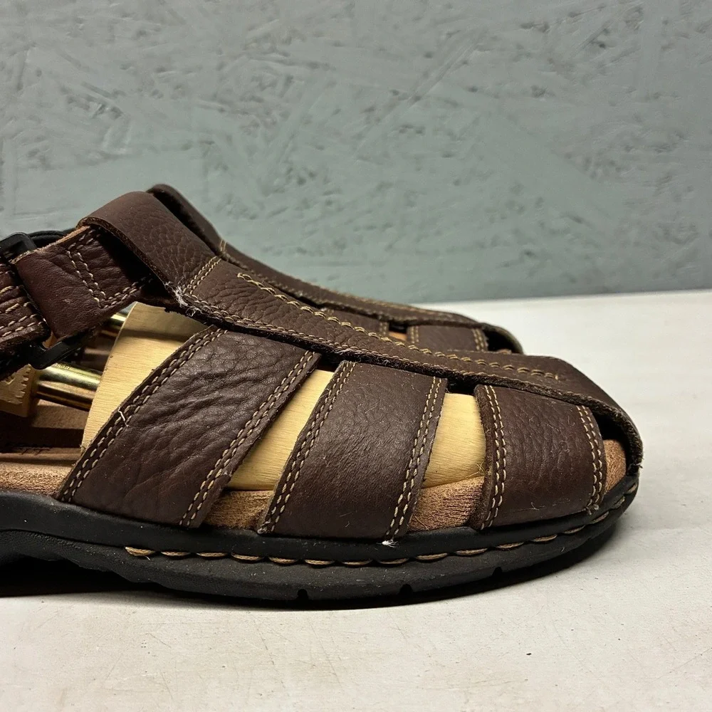 Dr. Scholls Gaston Fisherman Sandals Men's 9M Brown Leather Memory Foam Comfort